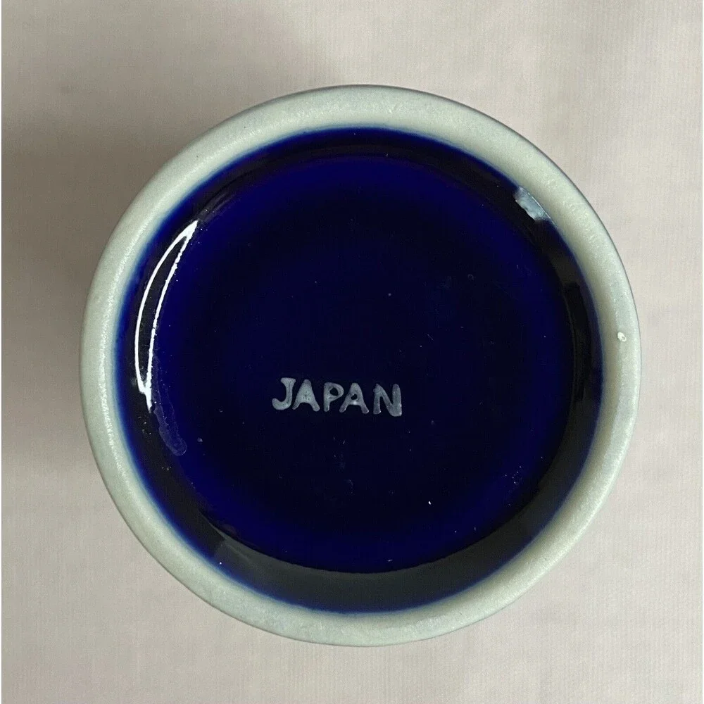 Vintage Japanese Blue Floral Ceramic Bathroom Set Cup and Soap Dish